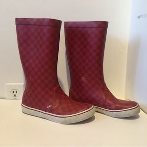 Red Checkered Vans Rainboots Deck Shoes